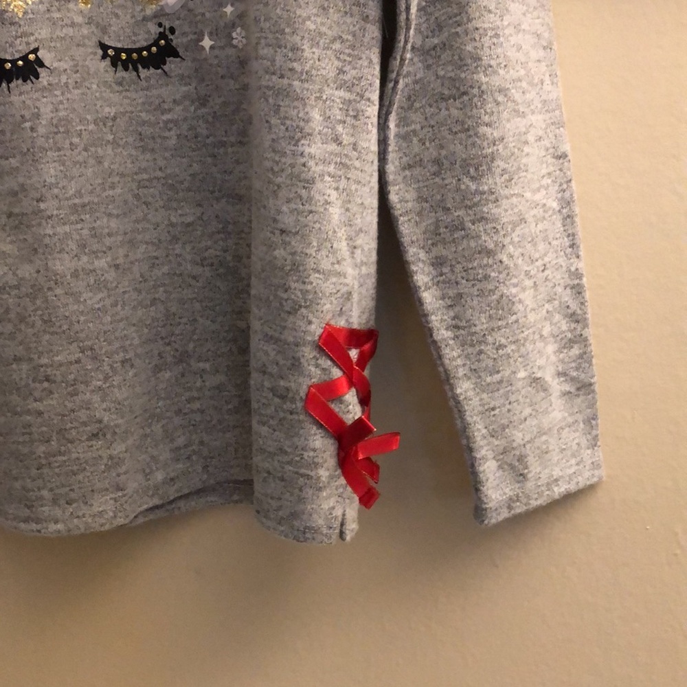 NWT Girl's Plus Size L (10-12) Christmas Sweater w/ Unicorn, Glitter, Snowball - Picture 7 of 12